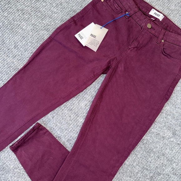 PAIGE Denim - Paige Verdugo Ankle Skinny Jeans Vamp Red Burgundy Mid Rise Stretch Denim 28 NEW